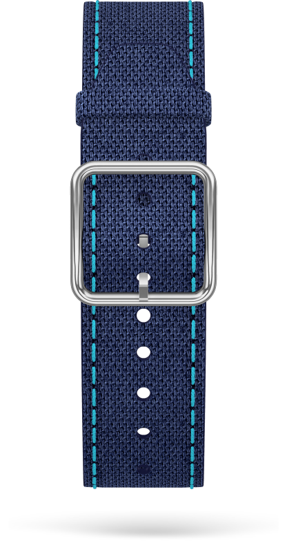 Blue Cotton Strap, Steel Pin Buckle - MXE0G9W7 Baume & Mercier Front